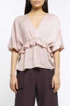 River Island Gold Rose Ruffle Tea Blouse