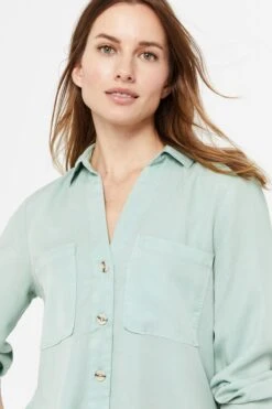 Cortefiel Green Tencel™ Denim Shirt -Outlet Mode Zyra Store 162916s4