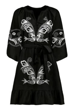 F&F Black Contrast Embroidery Mini Dress -Outlet Mode Zyra Store 167 388s5