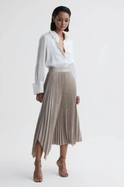 Reiss Jodie Pleated Asymmetric Midi Skirt