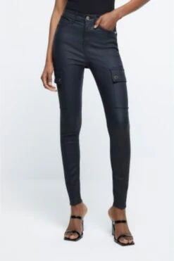 River Island Black Skinny Cargo Coated Jeans -Outlet Mode Zyra Store 187402s4
