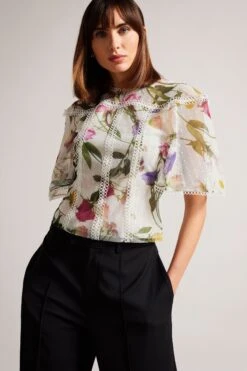 Ted Baker Arelln White High Neck Top With Lace Tapes