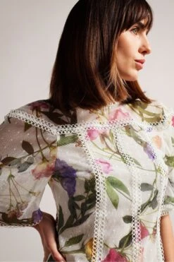 Ted Baker Arelln White High Neck Top With Lace Tapes -Outlet Mode Zyra Store 193473s3