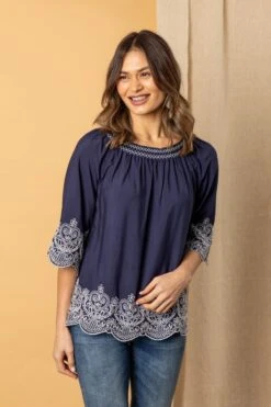 Lakeland Leather Blue Justine Embroidered Blouse -Outlet Mode Zyra Store 235016s4