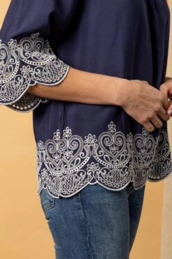 Lakeland Leather Blue Justine Embroidered Blouse -Outlet Mode Zyra Store 235016s5