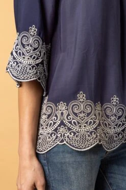 Lakeland Leather Blue Justine Embroidered Blouse -Outlet Mode Zyra Store 235016s6