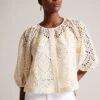 Ted Baker Elaraa Crochet Puff Sleeve White Blouse -Outlet Mode Zyra Store 295492s