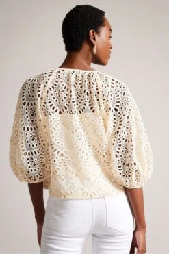 Ted Baker Elaraa Crochet Puff Sleeve White Blouse 8 Ted Baker Elaraa Crochet Puff Sleeve White Blouse -Outlet Mode Zyra Store 295492s2