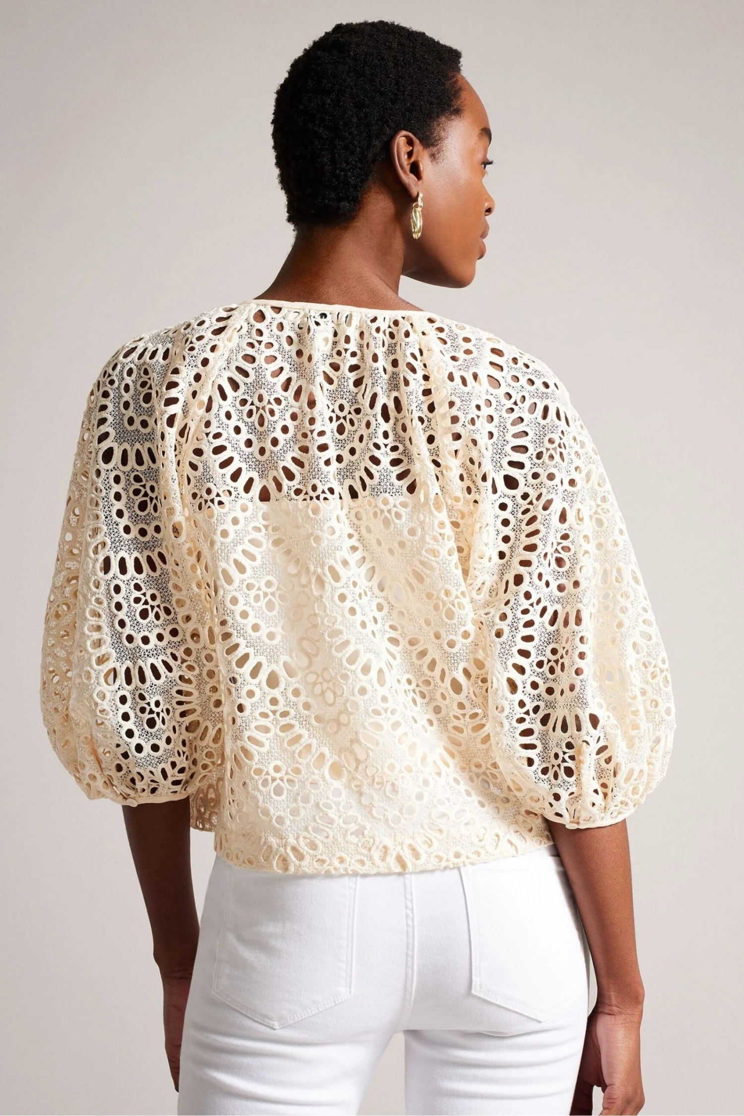 Ted Baker Elaraa Crochet Puff Sleeve White Blouse 4 Ted Baker Elaraa Crochet Puff Sleeve White Blouse - Image 2