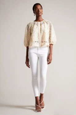 Ted Baker Elaraa Crochet Puff Sleeve White Blouse 9 Ted Baker Elaraa Crochet Puff Sleeve White Blouse -Outlet Mode Zyra Store 295492s3