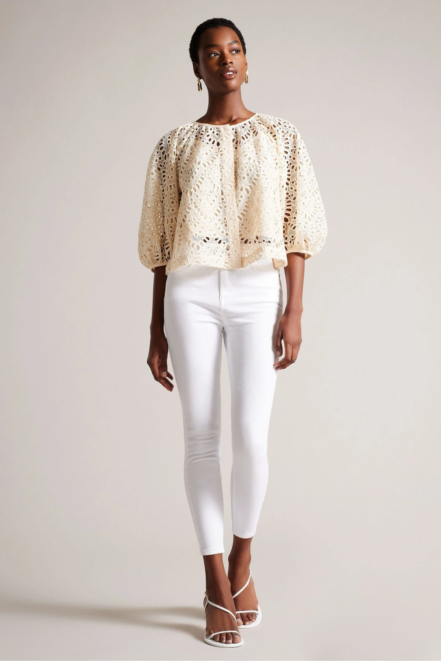 Ted Baker Elaraa Crochet Puff Sleeve White Blouse 5 Ted Baker Elaraa Crochet Puff Sleeve White Blouse - Image 3