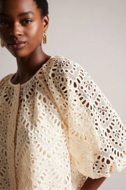 Ted Baker Elaraa Crochet Puff Sleeve White Blouse 10 Ted Baker Elaraa Crochet Puff Sleeve White Blouse -Outlet Mode Zyra Store 295492s4