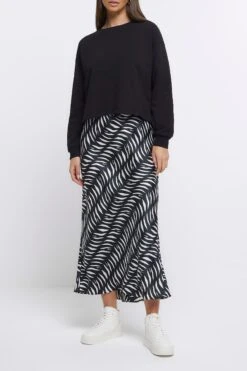 River Island Black Easy Bias Abstract Maxi Skirt