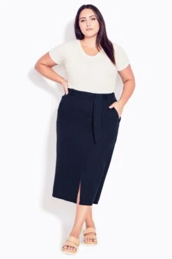 Evans Blue Linen Blend Skirt