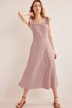 Boden Red Frill Detail Jersey Midi Dress