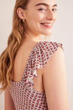 Boden Red Frill Detail Jersey Midi Dress -Outlet Mode Zyra Store 426548s4