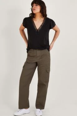 Monsoon Lace V-Neck Short Sleeve Black Top In Linen Blend 8 Monsoon Lace V-Neck Short Sleeve Black Top In Linen Blend -Outlet Mode Zyra Store 538476s3