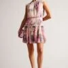 Ted Baker Pink Amorita Coral Blurred Floral Waisted Sleeveless Mini Dress