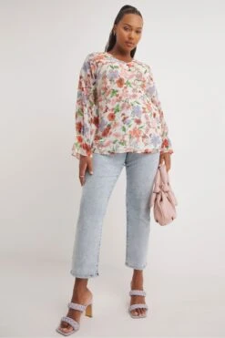 Simply Be Floral Chiffon Occasion White Top -Outlet Mode Zyra Store 546 887s3