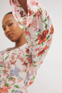 Simply Be Floral Chiffon Occasion White Top -Outlet Mode Zyra Store 546 887s4