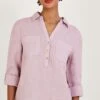 Monsoon Purple Pocket Detail Collared Linen Shirt -Outlet Mode Zyra Store 546748s