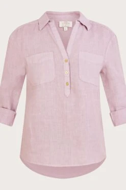 Monsoon Purple Pocket Detail Collared Linen Shirt -Outlet Mode Zyra Store 546748s4