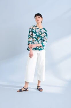 Seasalt Cornwall Teal Blue Watercolour Sketch 3/4 Sleeve Top -Outlet Mode Zyra Store 564386s3