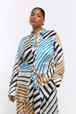 River Island Blue Plus Nip Tuck Longline Shirt