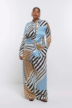 River Island Blue Plus Nip Tuck Longline Shirt -Outlet Mode Zyra Store 697292s3