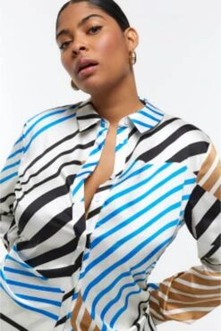 River Island Blue Plus Nip Tuck Longline Shirt -Outlet Mode Zyra Store 697292s4