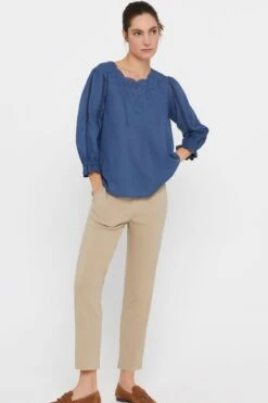 Cortefiel Blue Embroidered Blouse -Outlet Mode Zyra Store 742427s4