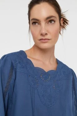 Cortefiel Blue Embroidered Blouse -Outlet Mode Zyra Store 742427s5