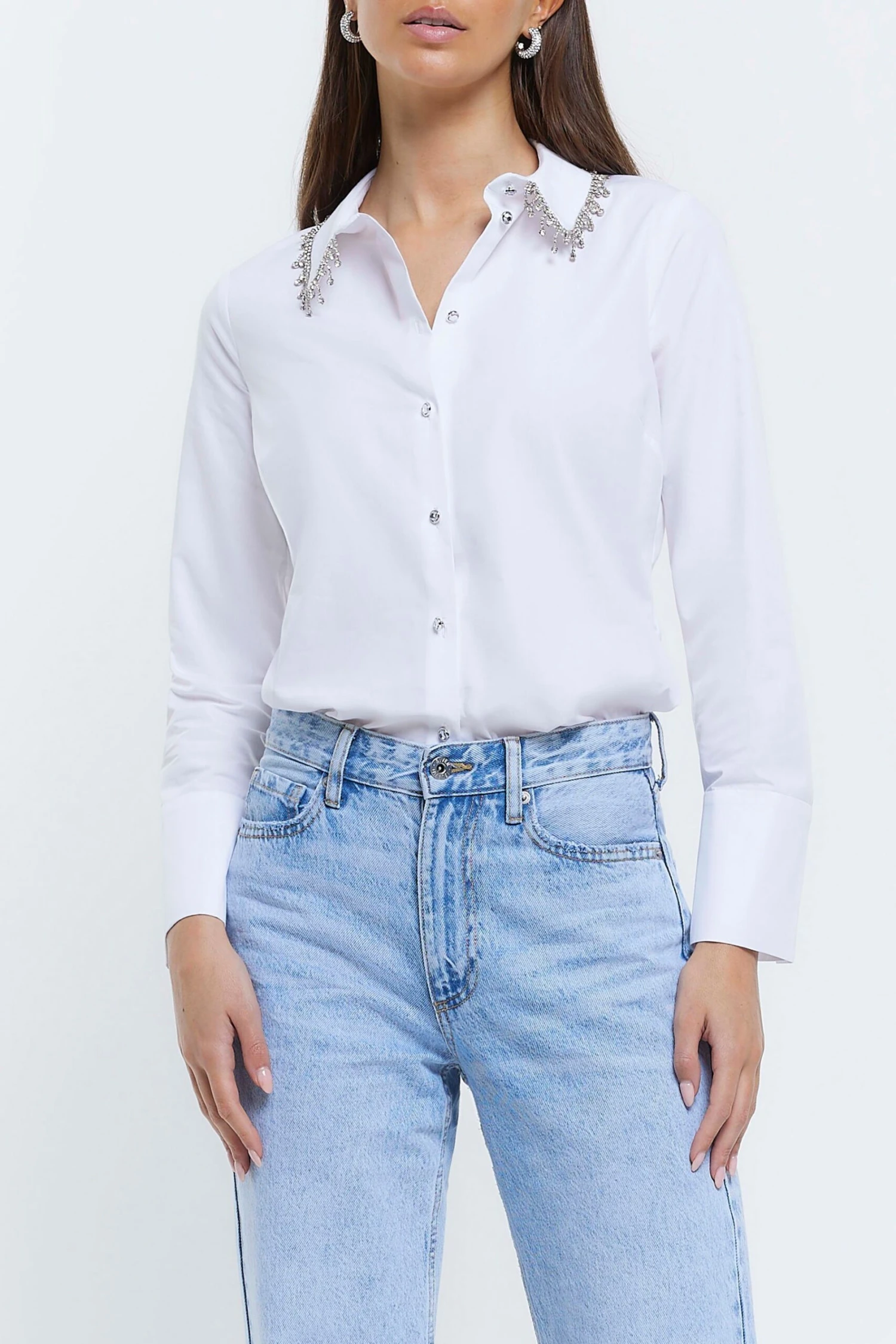 River Island White Bling Collar Poplin Shirt 3 River Island White Bling Collar Poplin Shirt