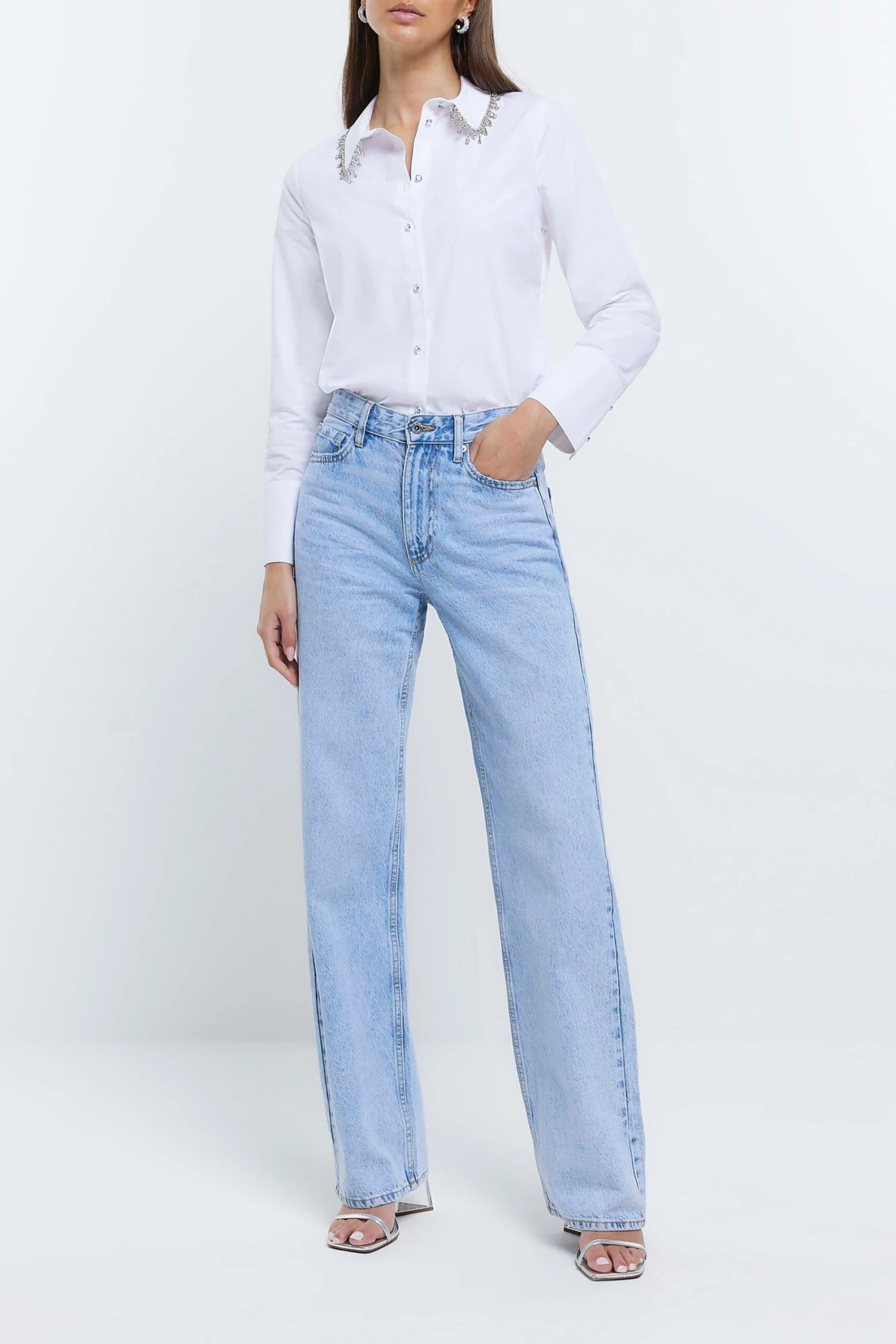 River Island White Bling Collar Poplin Shirt 5 River Island White Bling Collar Poplin Shirt - Image 3