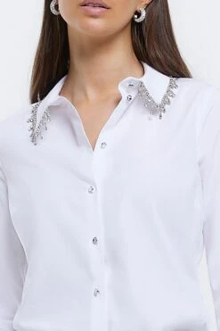 River Island White Bling Collar Poplin Shirt 10 River Island White Bling Collar Poplin Shirt -Outlet Mode Zyra Store 752402s4