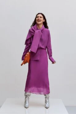 Jigsaw Purple Crinkle Bias Maxi Skirt