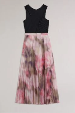 Ted Baker Pink Loulous Coral Cross Front Pleated Dress With Knit Bodice