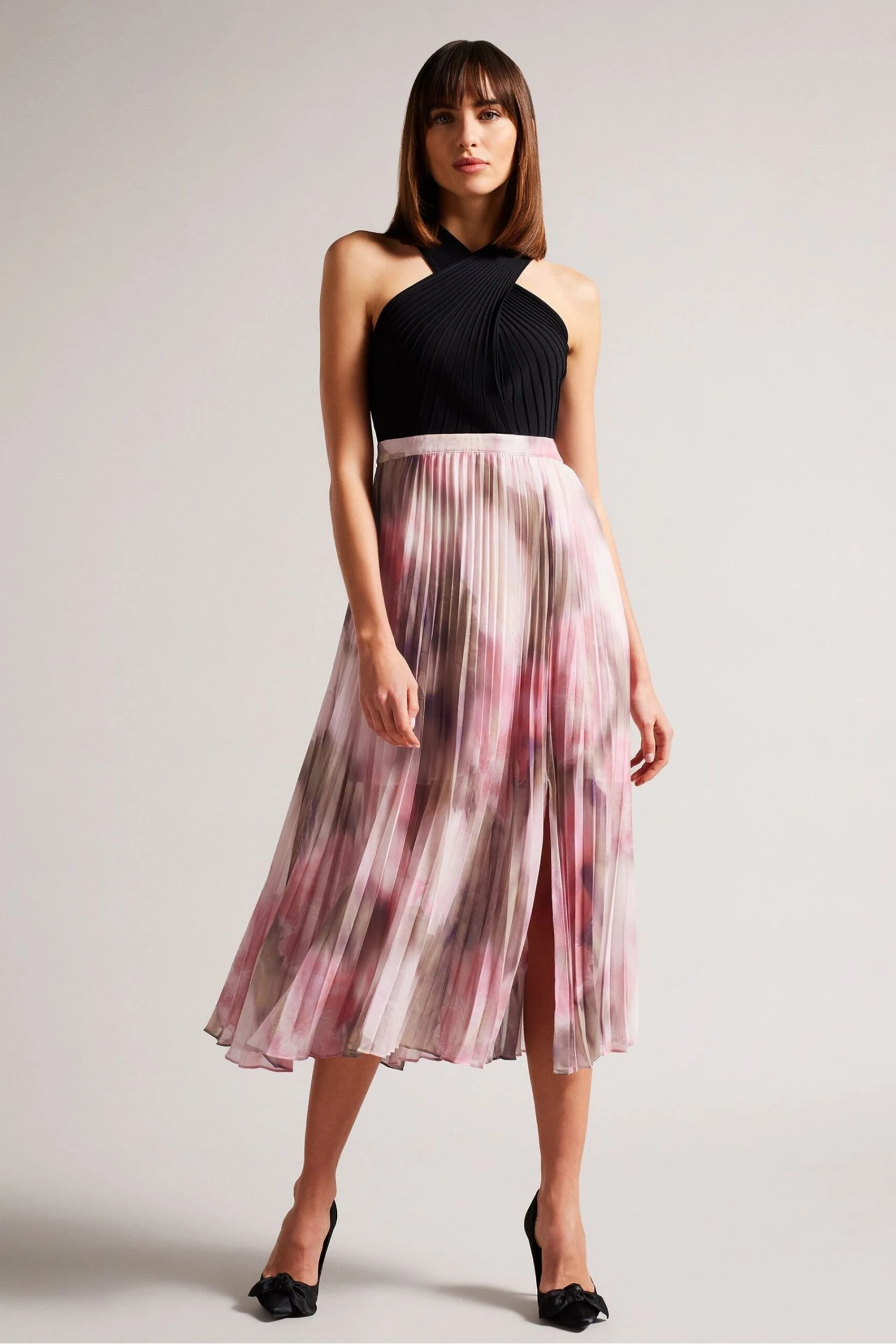 Ted Baker Pink Loulous Coral Cross Front Pleated Dress With Knit Bodice 5 Ted Baker Pink Loulous Coral Cross Front Pleated Dress With Knit Bodice - Image 3