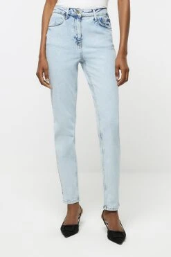 River Island Blue Denim High Rise Slim Mom Jeans