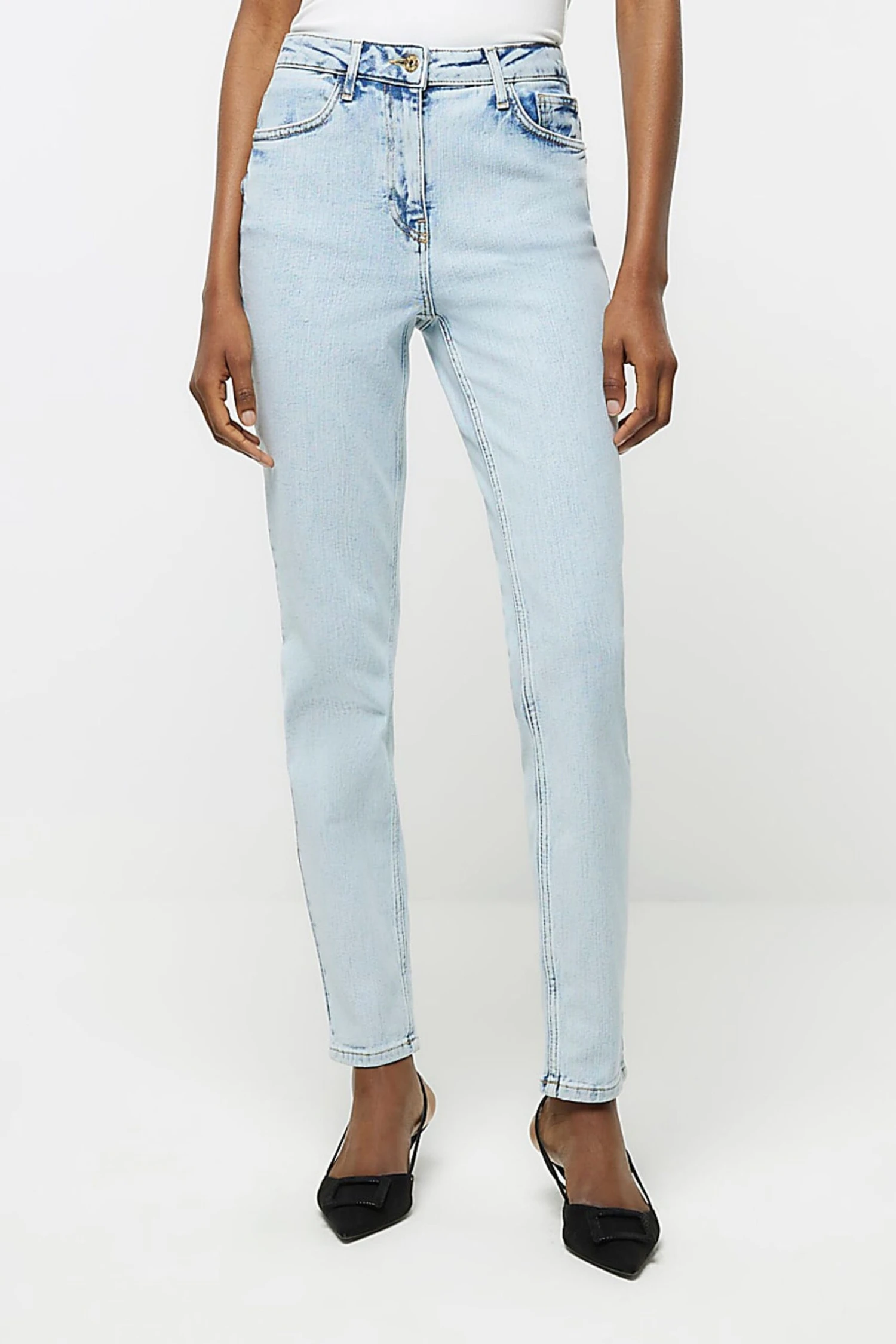 River Island Blue Denim High Rise Slim Mom Jeans 3 River Island Blue Denim High Rise Slim Mom Jeans