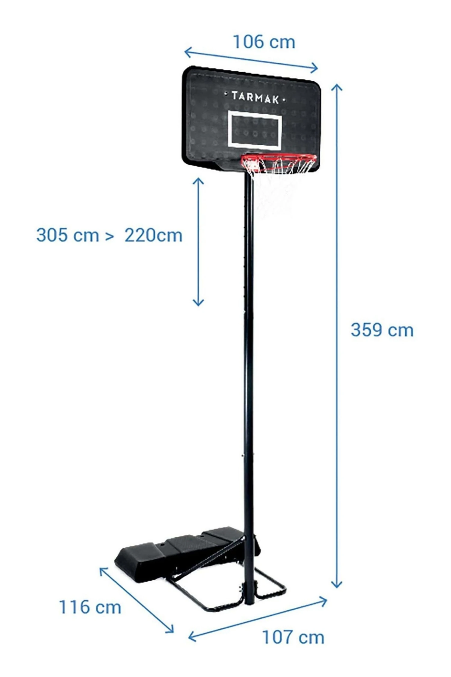 Decathlon B100 Basketball Basket From 2.2m To 3.05m Tarmak 4 Decathlon B100 Basketball Basket From 2.2m To 3.05m Tarmak - Image 2