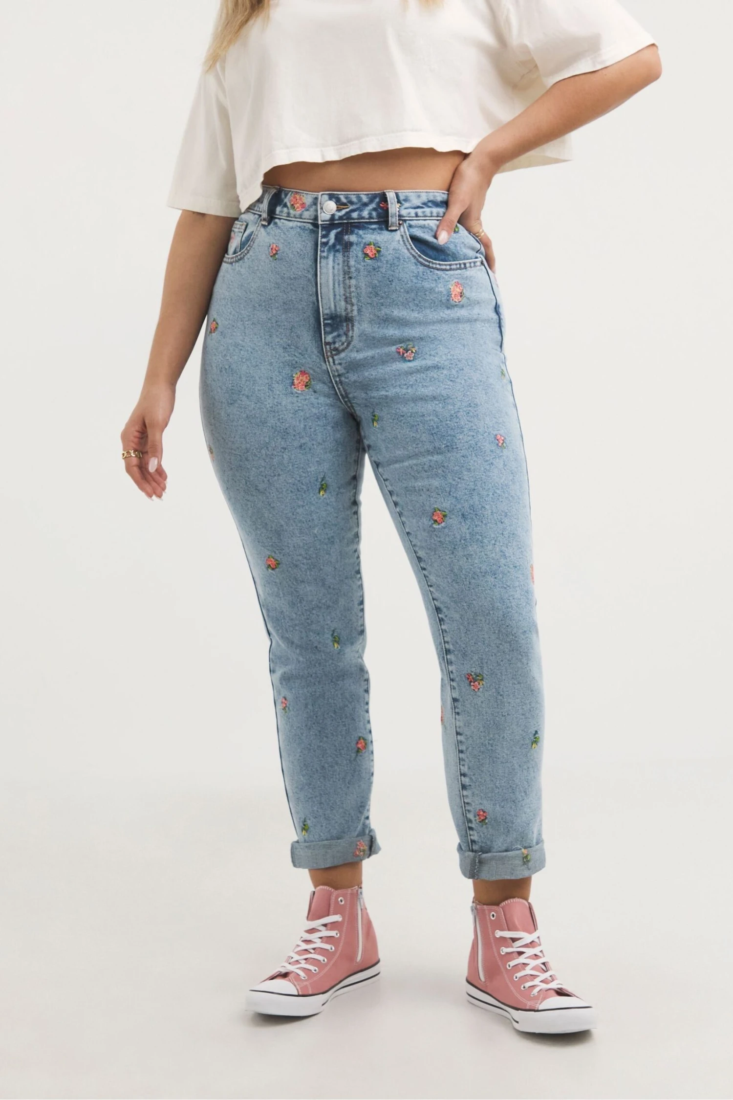 Simply Be Blue Light Wash Floral Embroidered Slim Mom Jeans 3 Simply Be Blue Light Wash Floral Embroidered Slim Mom Jeans