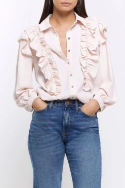 River Island Pink Ruffle Crepe Shirt
