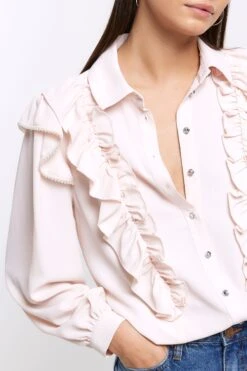 River Island Pink Ruffle Crepe Shirt -Outlet Mode Zyra Store 977203s3