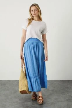 Monsoon Womens Blue Boho Foil Maxi Tier Skirt
