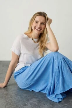 Monsoon Womens Blue Boho Foil Maxi Tier Skirt -Outlet Mode Zyra Store A47018s3