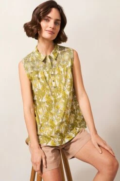 White Stuff Green Gianna Cotton Shirt