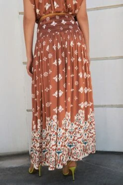Next Brown Printed Satin Pleat Midi Skirt -Outlet Mode Zyra Store A99 966s3