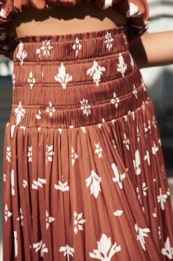 Next Brown Printed Satin Pleat Midi Skirt -Outlet Mode Zyra Store A99 966s4