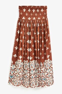 Next Brown Printed Satin Pleat Midi Skirt -Outlet Mode Zyra Store A99 966s5